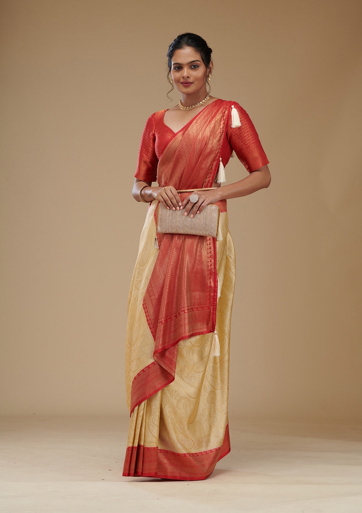 Beige Zariwork Art Silk Saree-Koskii