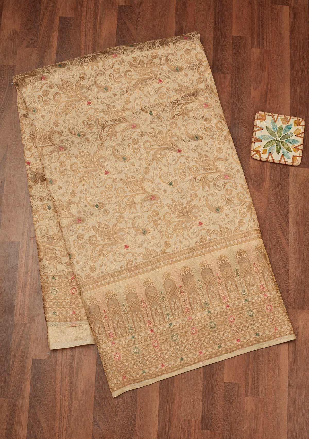 Beige Zariwork Art Silk Saree-Koskii