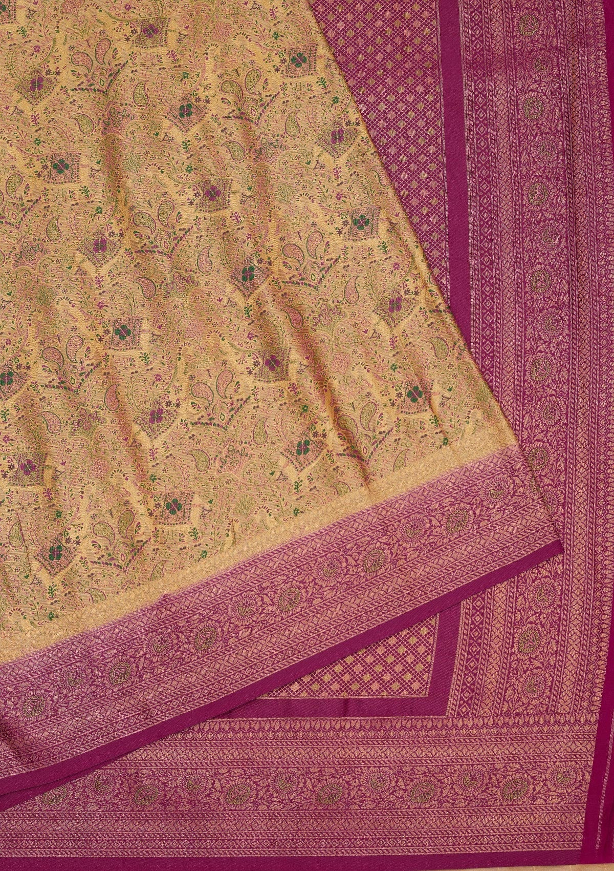 Beige Zariwork Art Silk Saree-Koskii