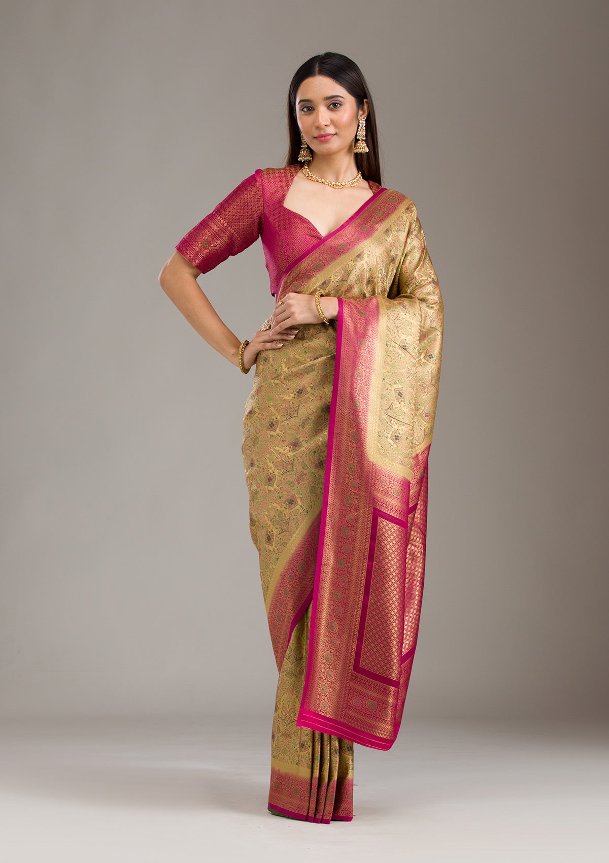 Beige Zariwork Art Silk Saree