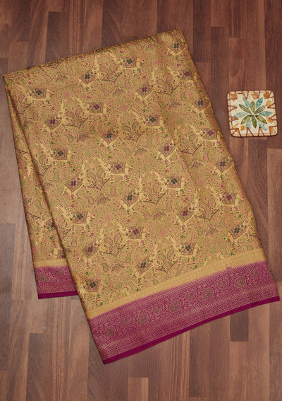 Beige Zariwork Art Silk Saree-Koskii