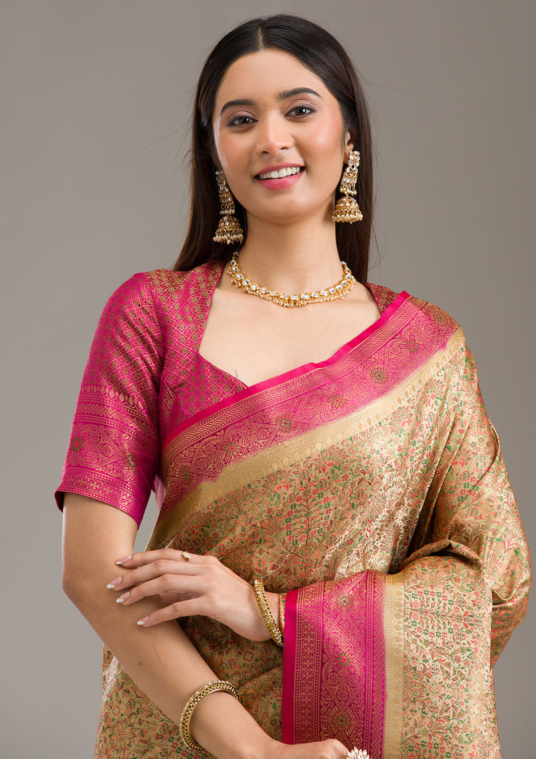 Beige Zariwork Art Silk Saree