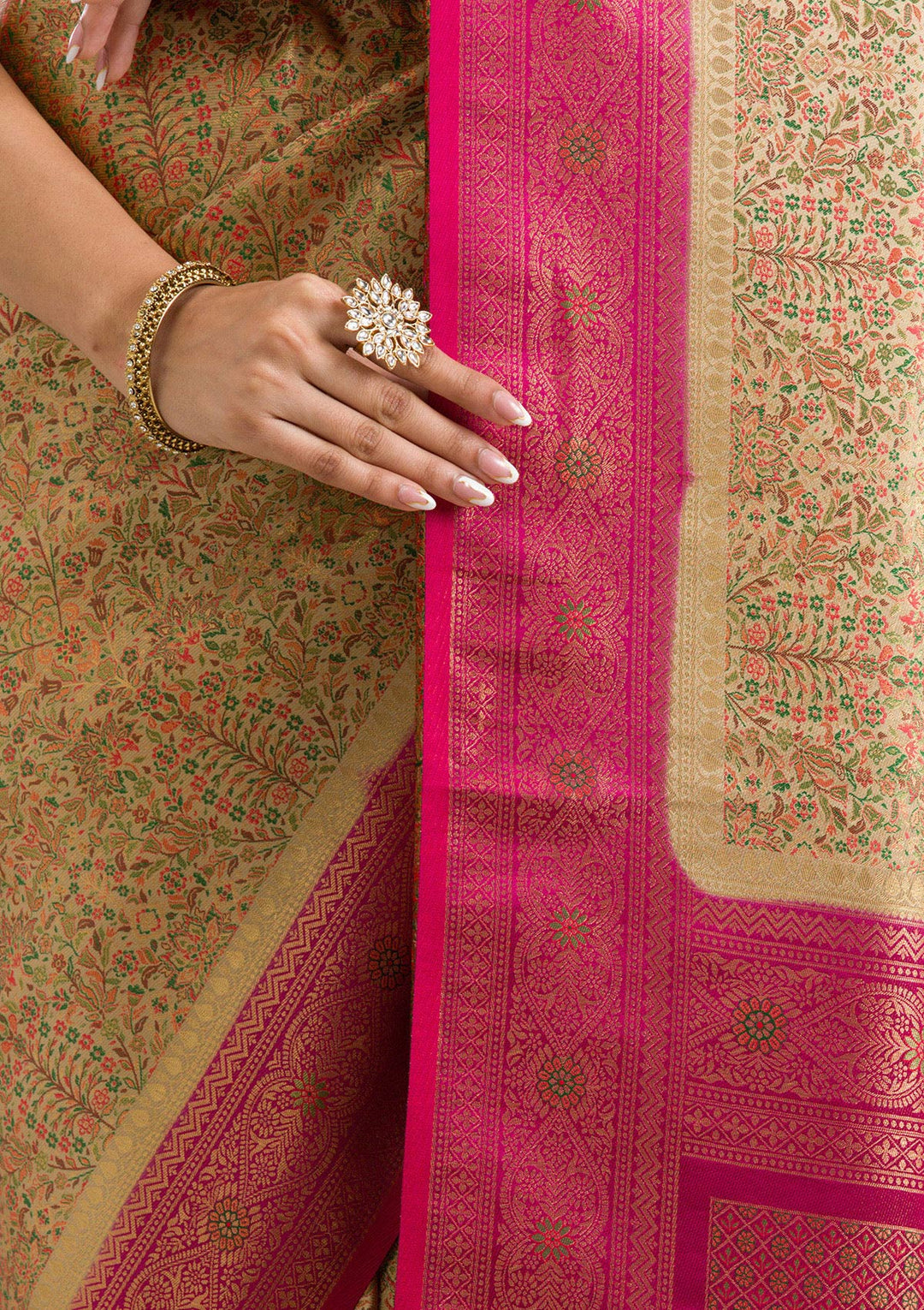 Beige Zariwork Art Silk Saree