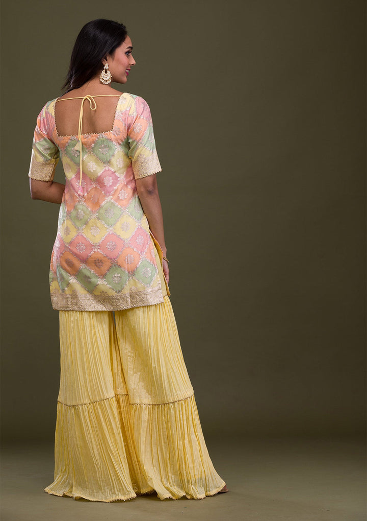 Beige Zariwork Banarasi Readymade Sharara Kameez