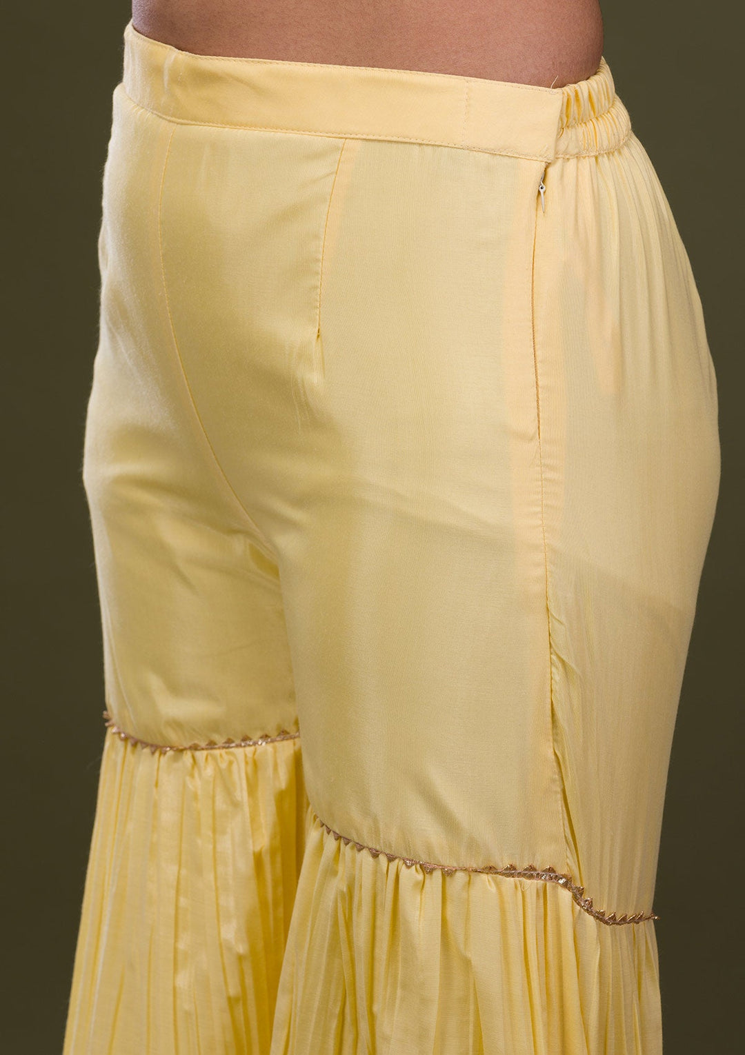 Beige Zariwork Banarasi Readymade Sharara Kameez
