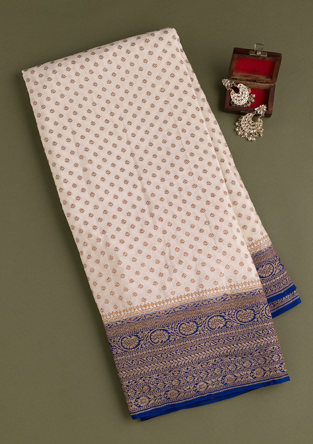 Beige Zariwork Banarasi Saree-Koskii