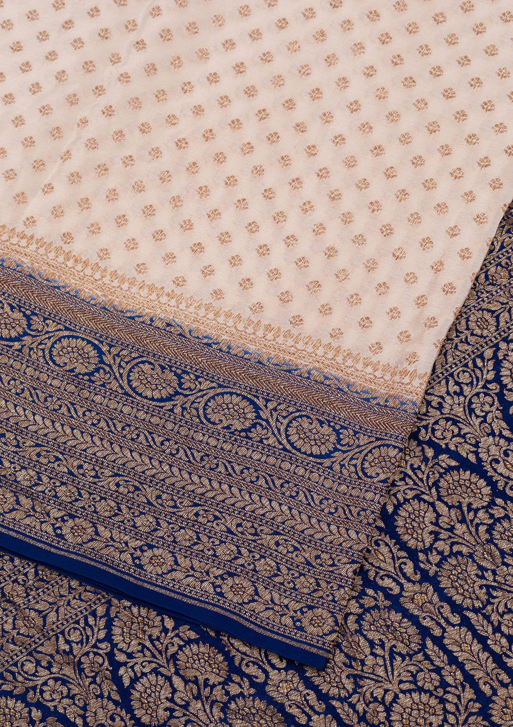 Beige Zariwork Banarasi Saree-Koskii