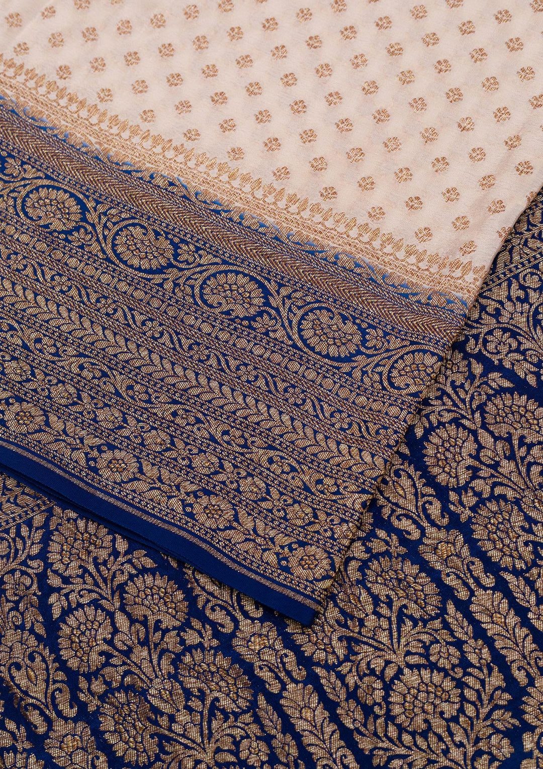 Beige Zariwork Banarasi Saree-Koskii