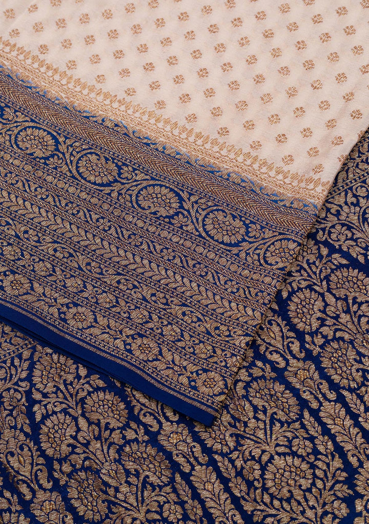 Beige Zariwork Banarasi Saree-Koskii
