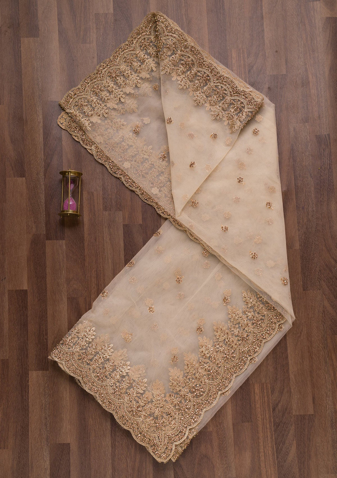 Beige Zariwork Net Dupatta-Koskii