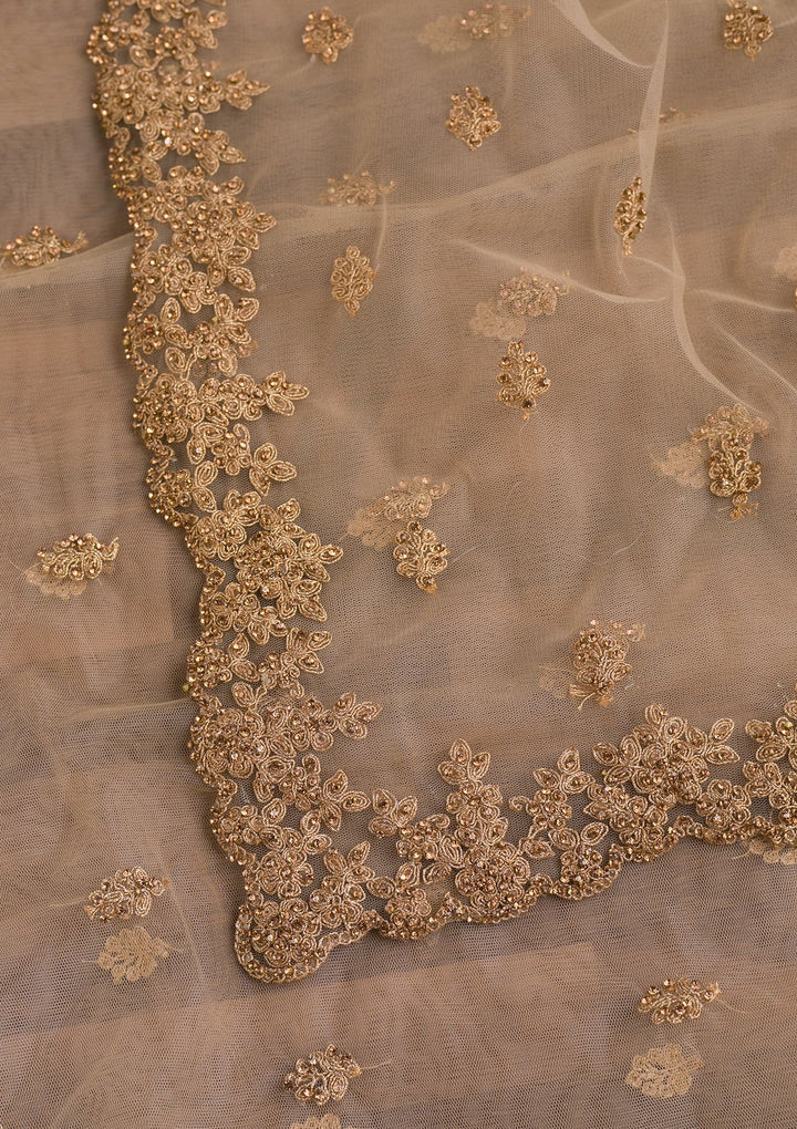 Beige Zariwork Net Dupatta-Koskii
