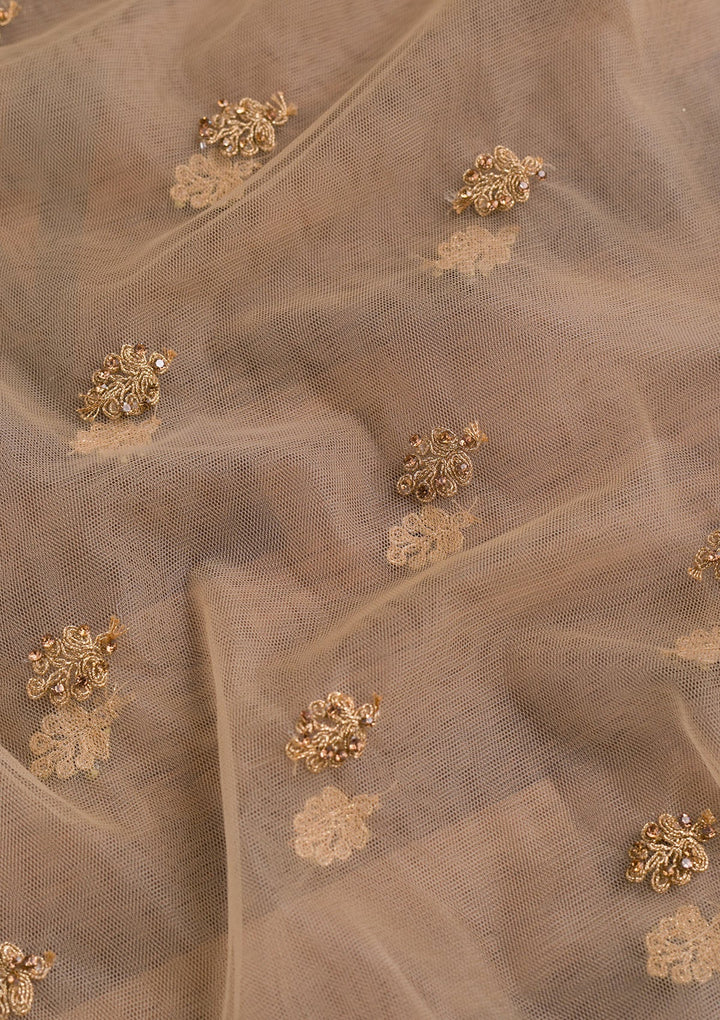 Beige Zariwork Net Dupatta-Koskii