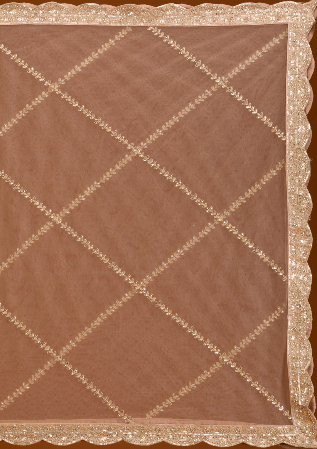 Beige Zariwork Net Readymade Lehenga-Koskii