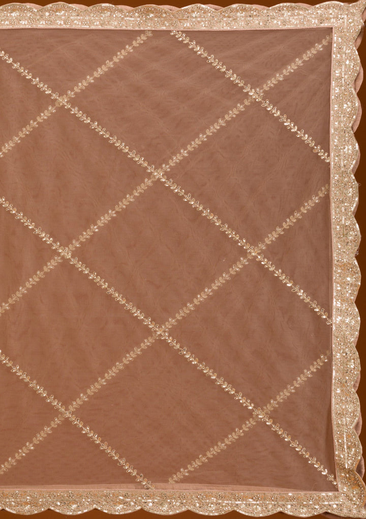 Beige Zariwork Net Readymade Lehenga-Koskii