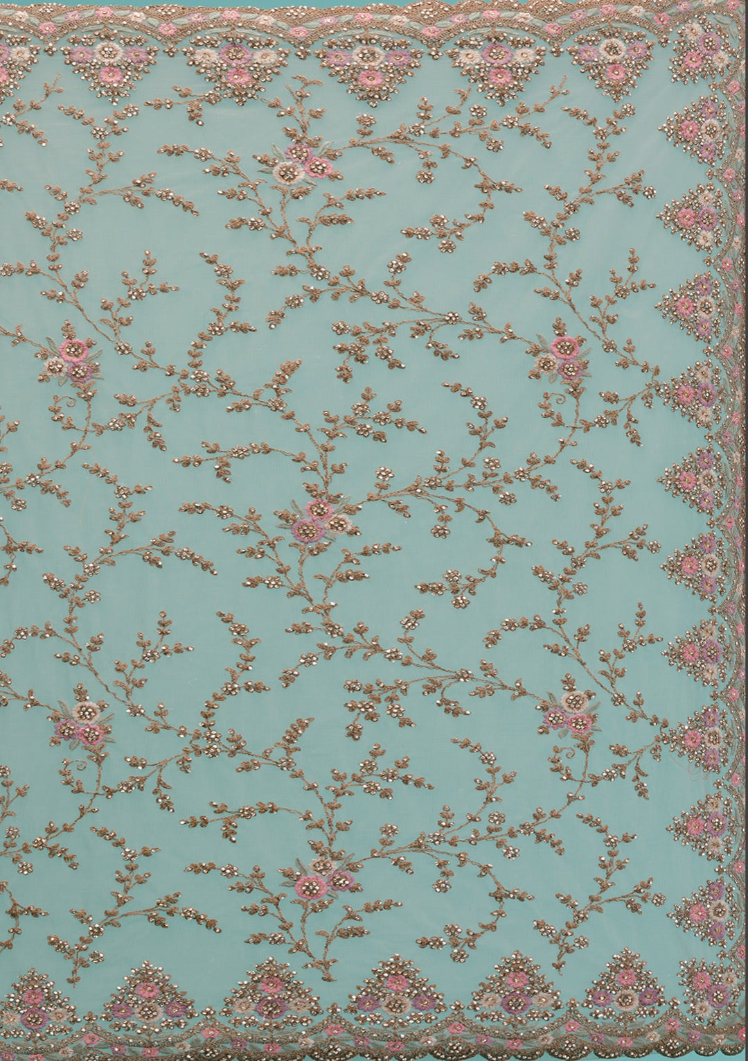 Beige Zariwork Net Saree-Koskii