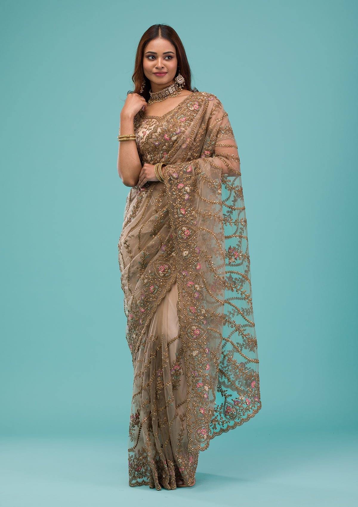 kosariii✴︎ Buy Navy Blue Zariwork Soft Silk Saree - Koskii