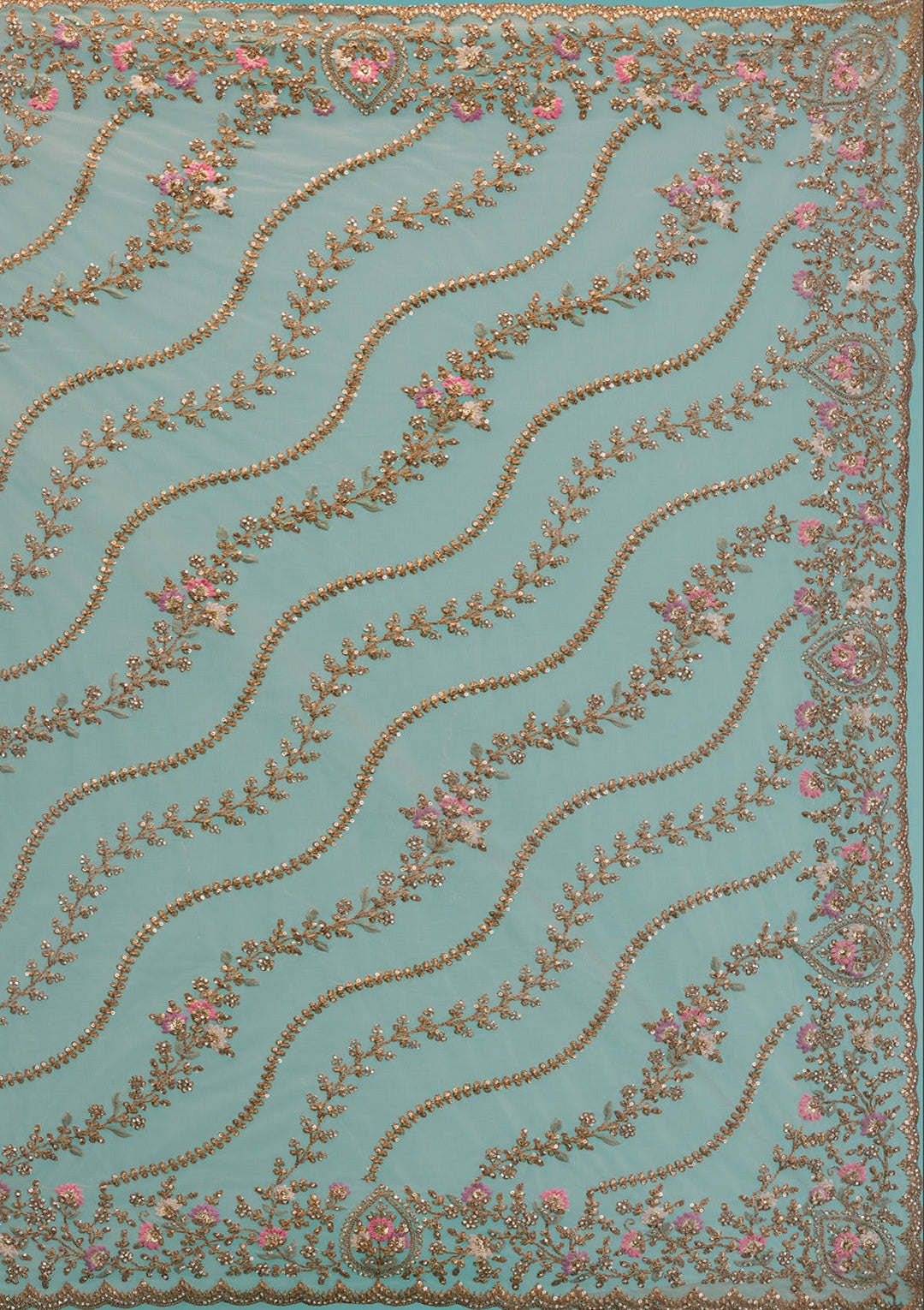 Beige Zariwork Net Saree-Koskii