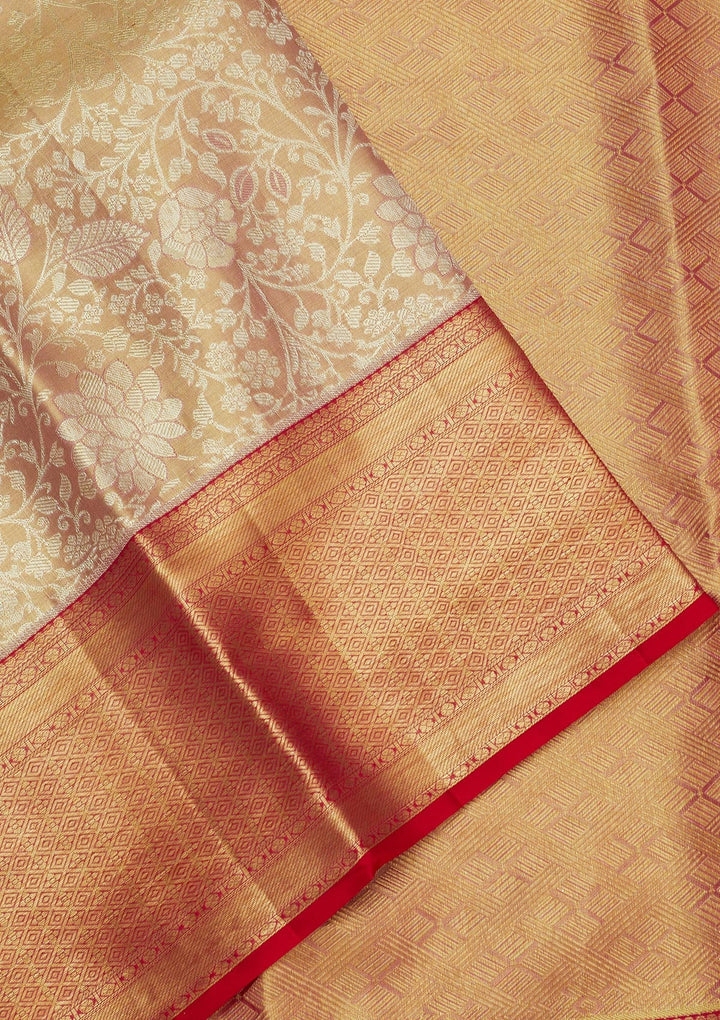 Beige Zariwork Pure Silk Saree-Koskii