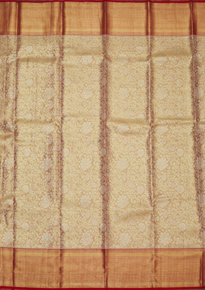 Beige Zariwork Pure Silk Saree-Koskii