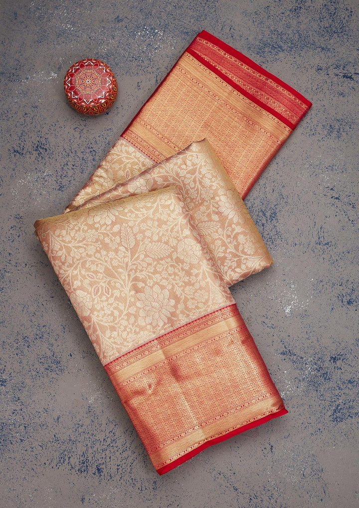 Beige Zariwork Pure Silk Saree-Koskii