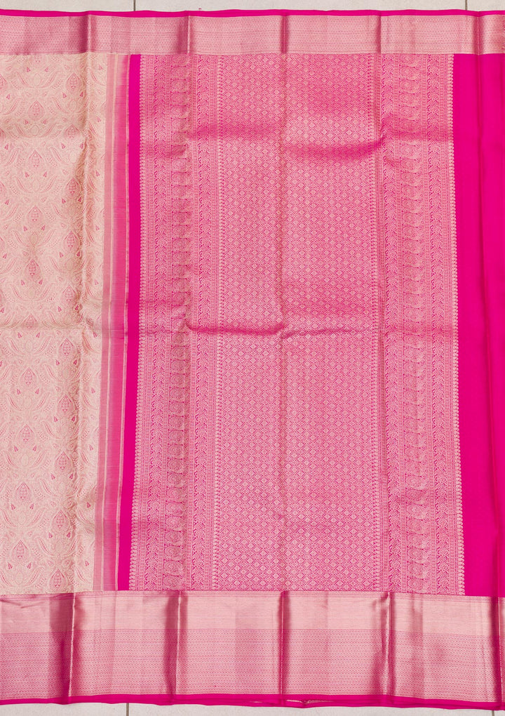 Beige Zariwork Pure Silk Saree-Koskii