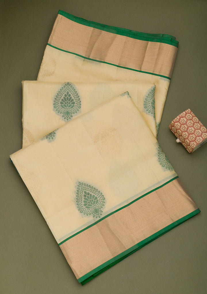 Beige Zariwork Pure Silk Saree-Koskii