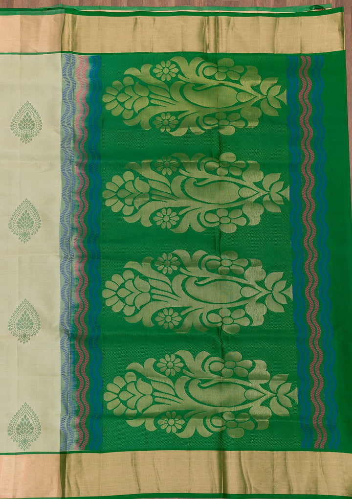 Beige Zariwork Pure Silk Saree-Koskii