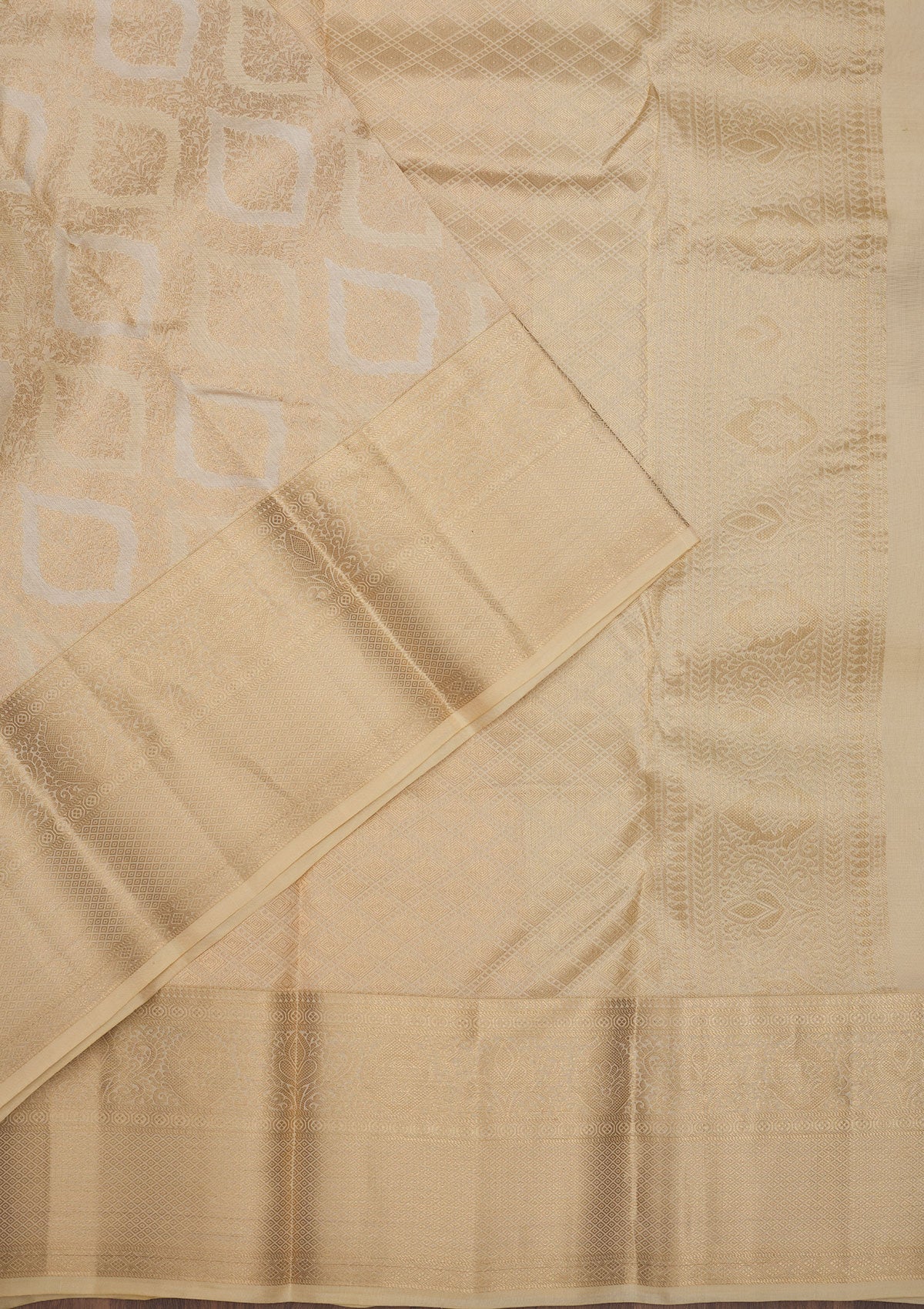 Beige Zariwork Pure Silk Saree-Koskii