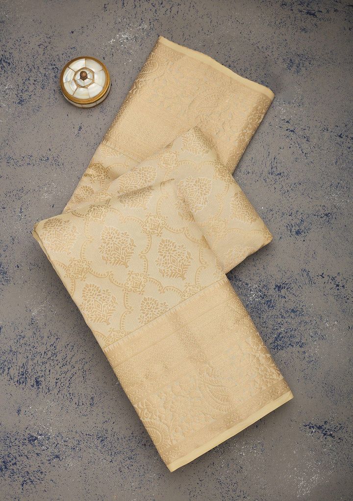 Beige Zariwork Pure Silk Saree-Koskii