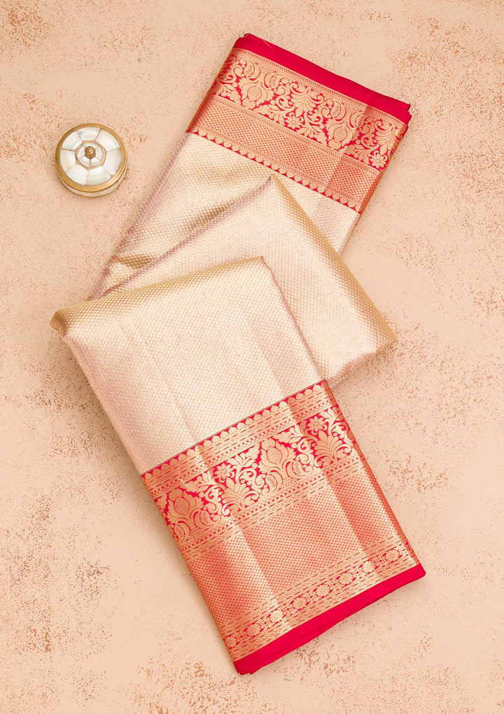 Beige Zariwork Pure Silk Saree-Koskii