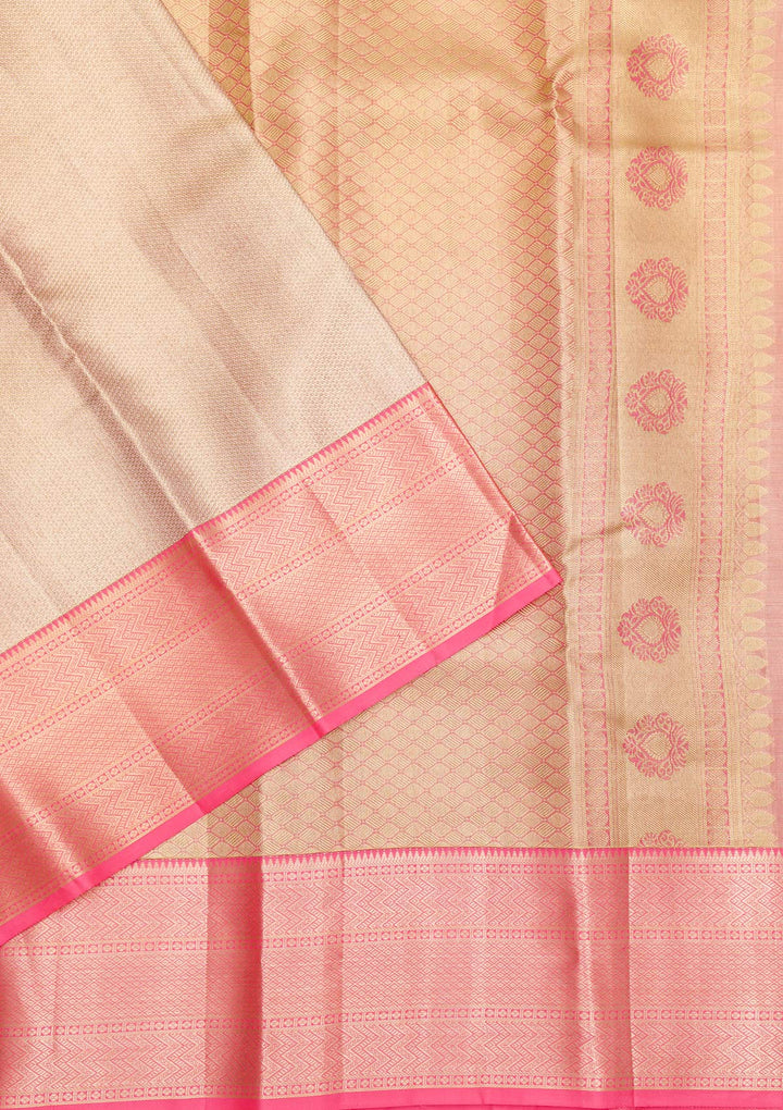 Beige Zariwork Pure Silk Saree-Koskii
