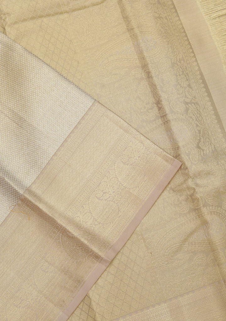 Beige Zariwork Pure Silk Saree-Koskii