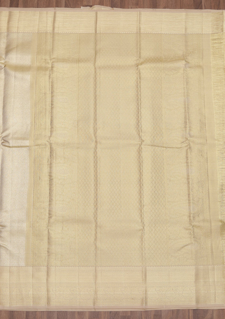 Beige Zariwork Pure Silk Saree-Koskii