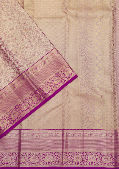 Beige Zariwork Pure Silk Saree-Koskii