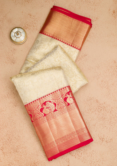 Beige Zariwork Pure Silk Saree-Koskii