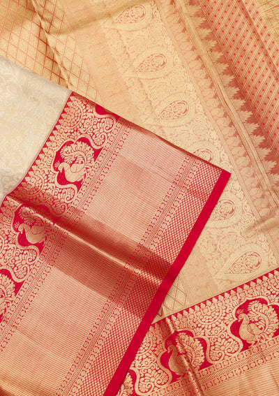 Beige Zariwork Pure Silk Saree-Koskii