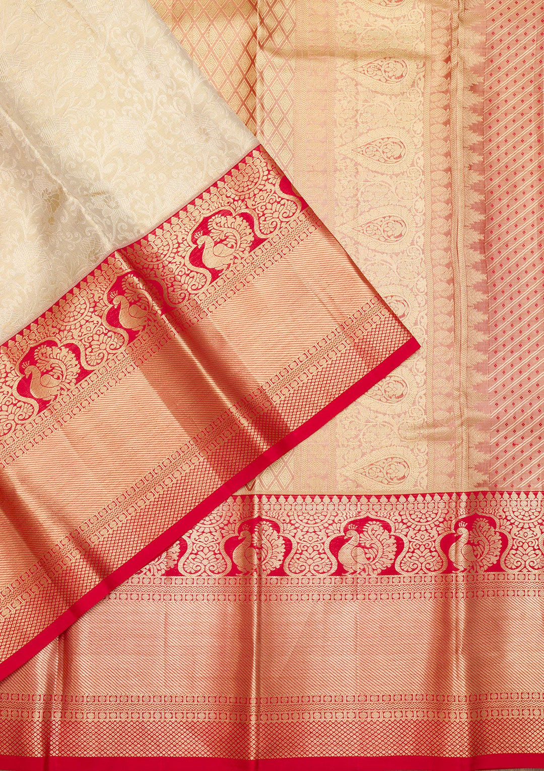 Beige Zariwork Pure Silk Saree-Koskii