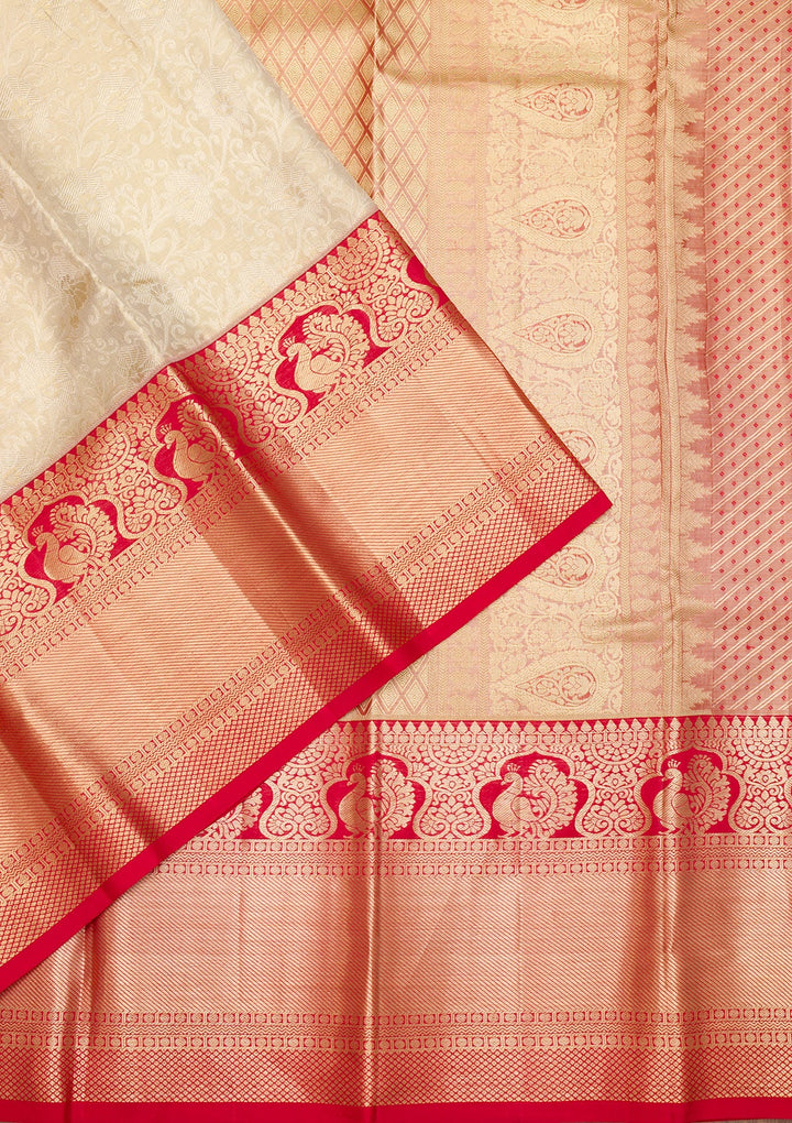 Beige Zariwork Pure Silk Saree-Koskii