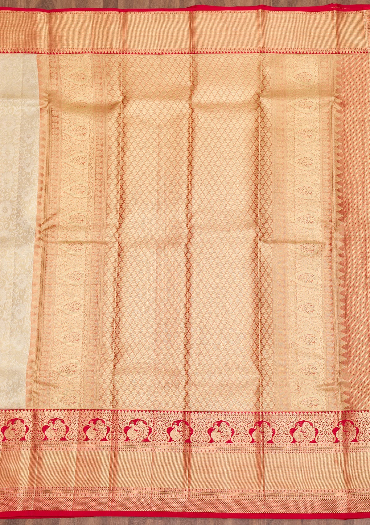 Beige Zariwork Pure Silk Saree-Koskii