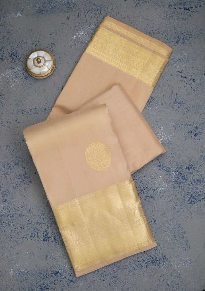 Beige Zariwork Pure Silk Saree-Koskii