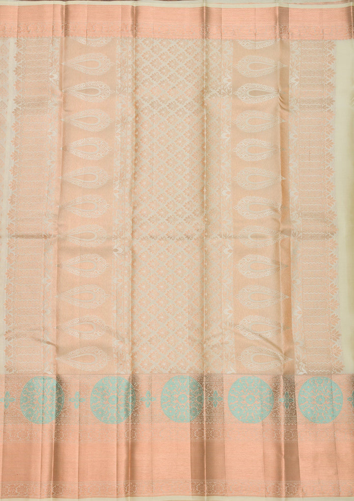 Beige Zariwork Pure Silk Saree-Koskii
