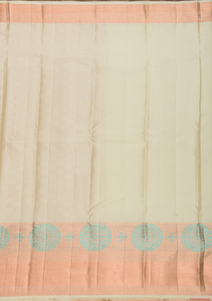 Beige Zariwork Pure Silk Saree-Koskii