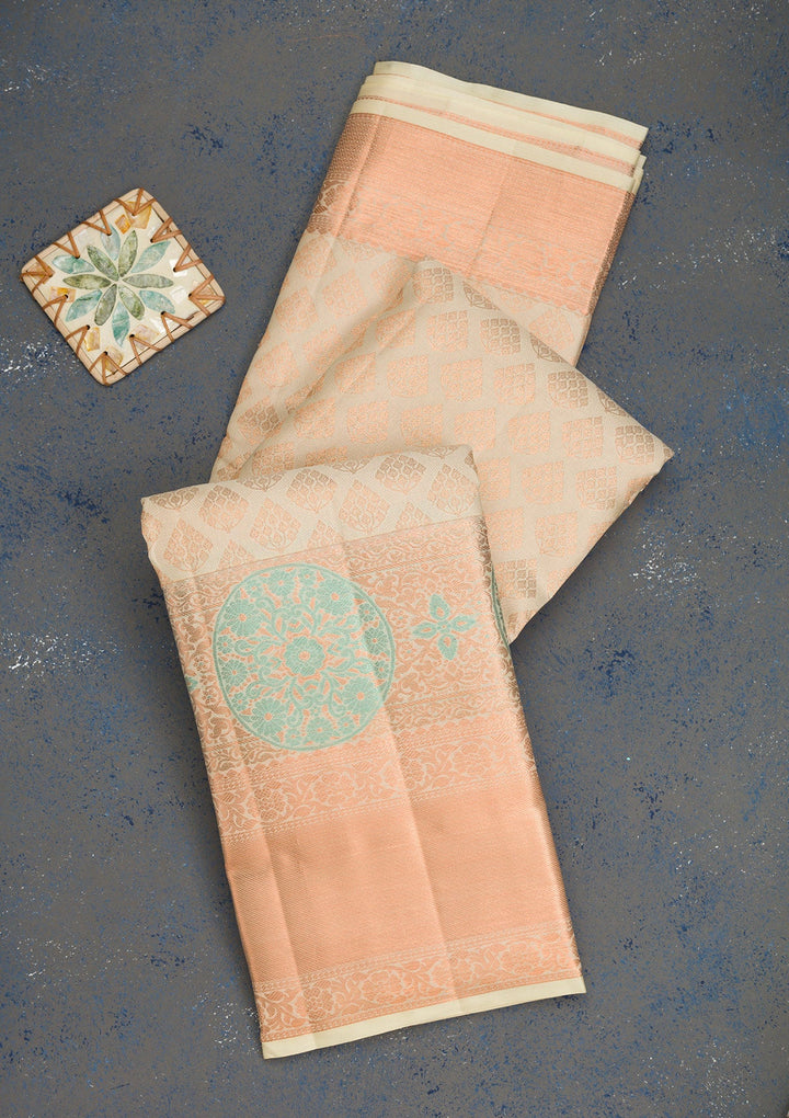 Beige Zariwork Pure Silk Saree-Koskii