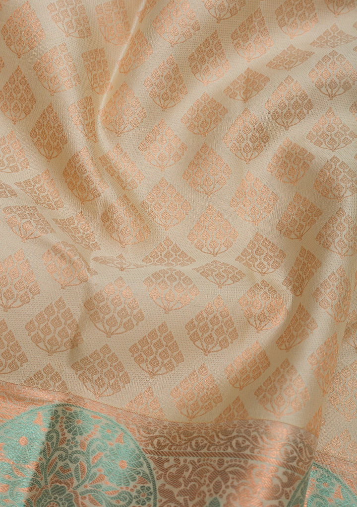Beige Zariwork Pure Silk Saree-Koskii