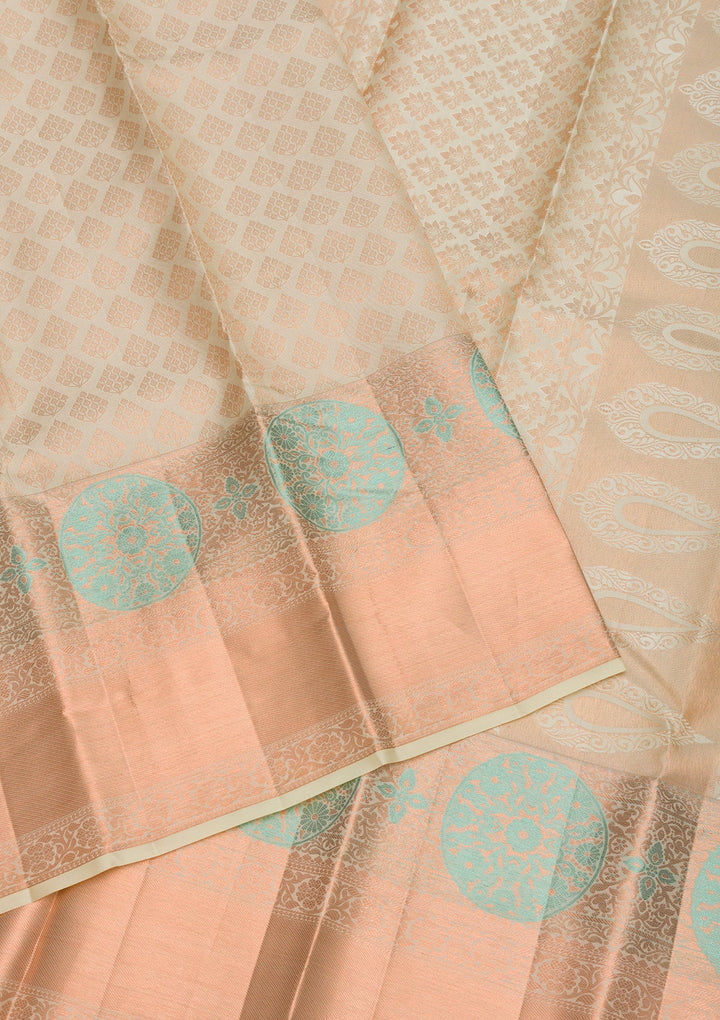 Beige Zariwork Pure Silk Saree-Koskii