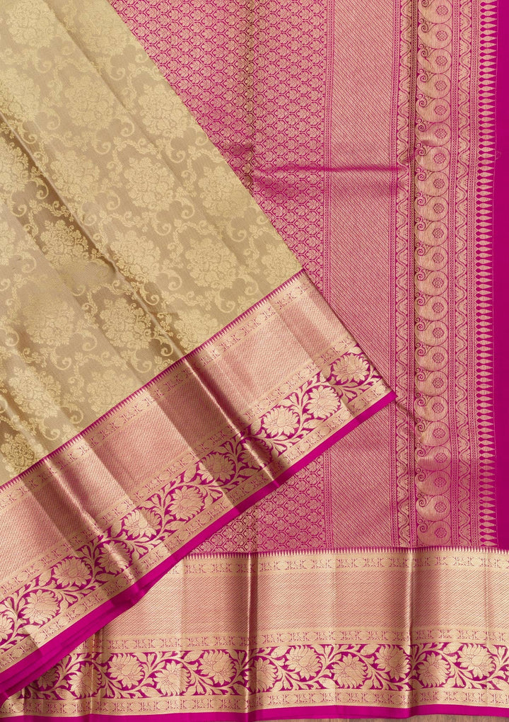 Beige Zariwork Pure Silk Saree-Koskii