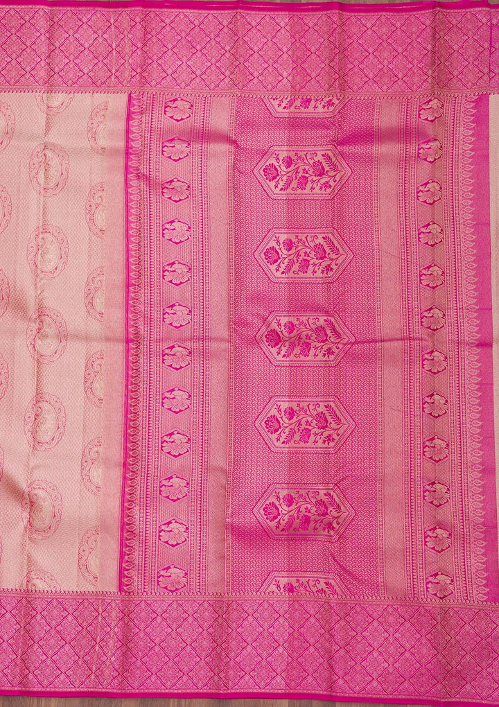 Beige Zariwork Pure Silk Saree-Koskii