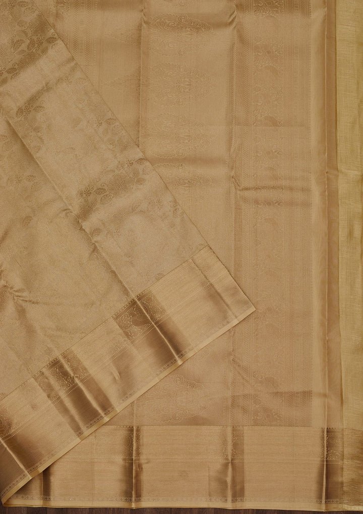Beige Zariwork Pure Silk Saree-Koskii