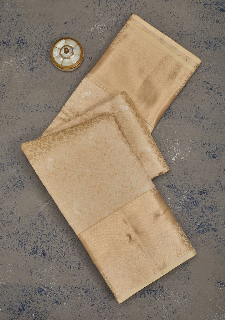 Beige Zariwork Pure Silk Saree-Koskii