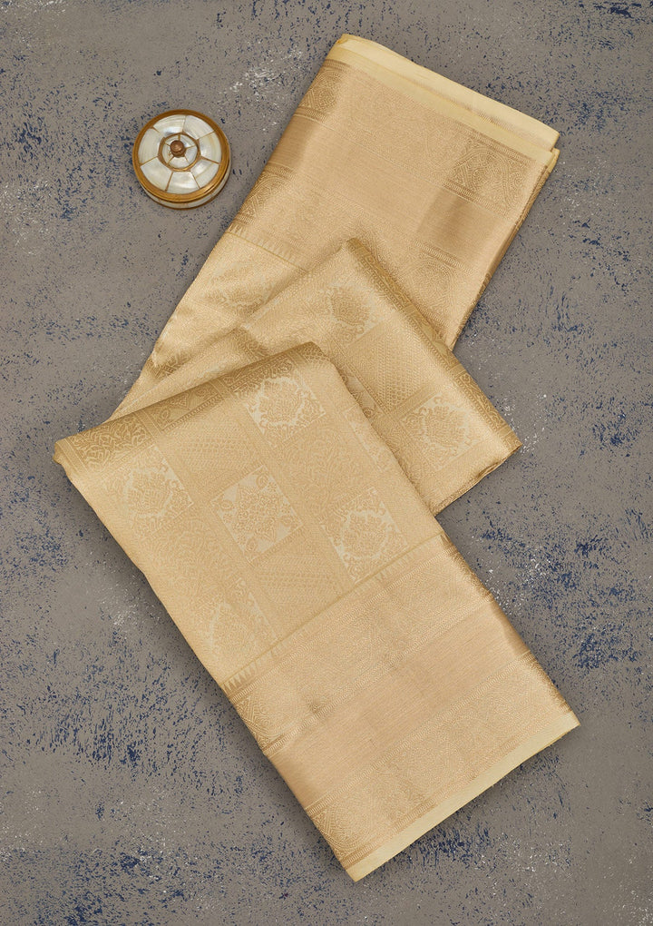 Beige Zariwork Pure Silk Saree-Koskii